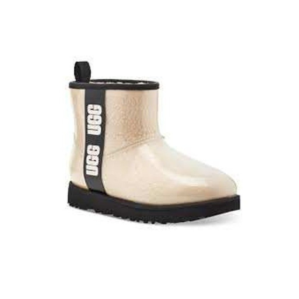 UGG Classic Clear Mini Boots Natural Black Waterproof Faux Shearling US6